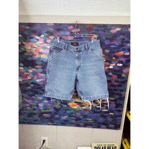 Route 66 Mens Carpenter Denim Shorts Light Wash Distressed Blue Size 34